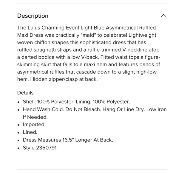 Lulus Charming Event Light Blue Asymmetrical Ruffled Chiffon Maxi Dress NWT XL - Picture 13 of 13